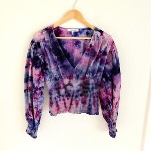 FRAME tie dye long sleeve smocked top / size S